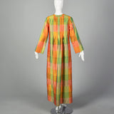 Medium Treacy Lowe 1970s Green and Orange Plaid Silk Maxi Dress