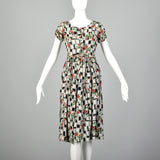 XS 1940s Novelty Print Rayon Dress