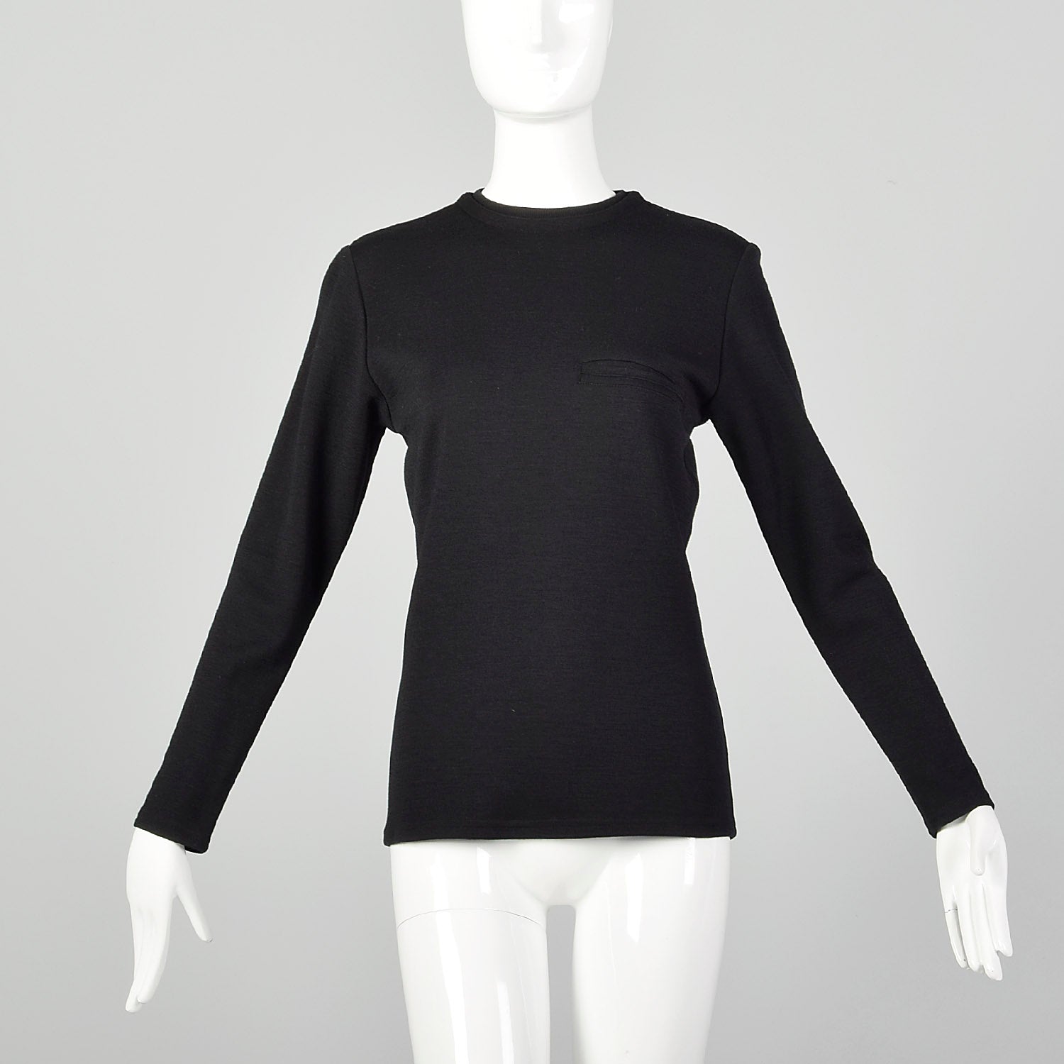 Small 1980s Gianni Versace Black Jersey Knit Top with Long Sleeves
