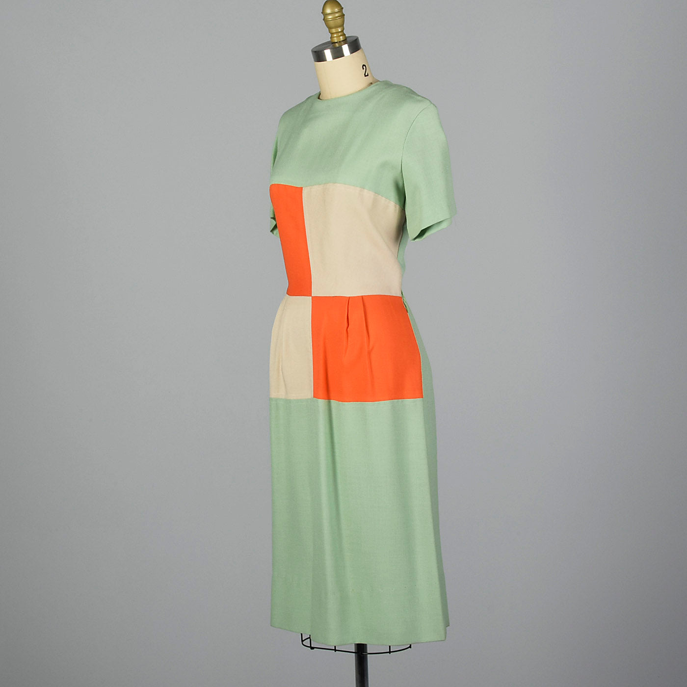 1950s Day Dress with Color Block Waist