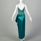 Small 1980s Mike Benet Teal Sequin Maxi Gown Formal