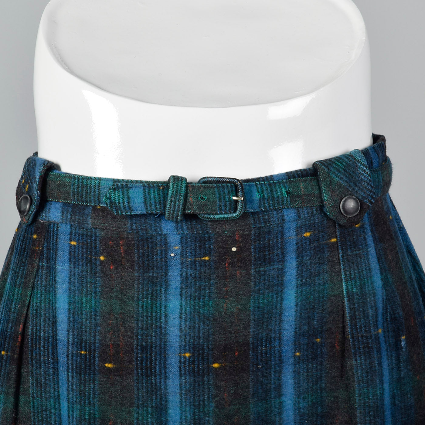 1950s Blue and Green Plaid Flannel Skirt