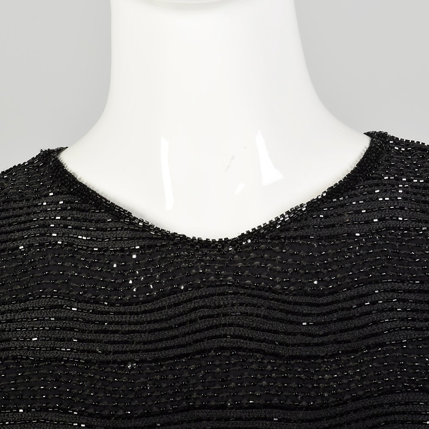 Medium 1990s Little Black Dress Beaded Short Sleeve Evening Cocktail Party LBD