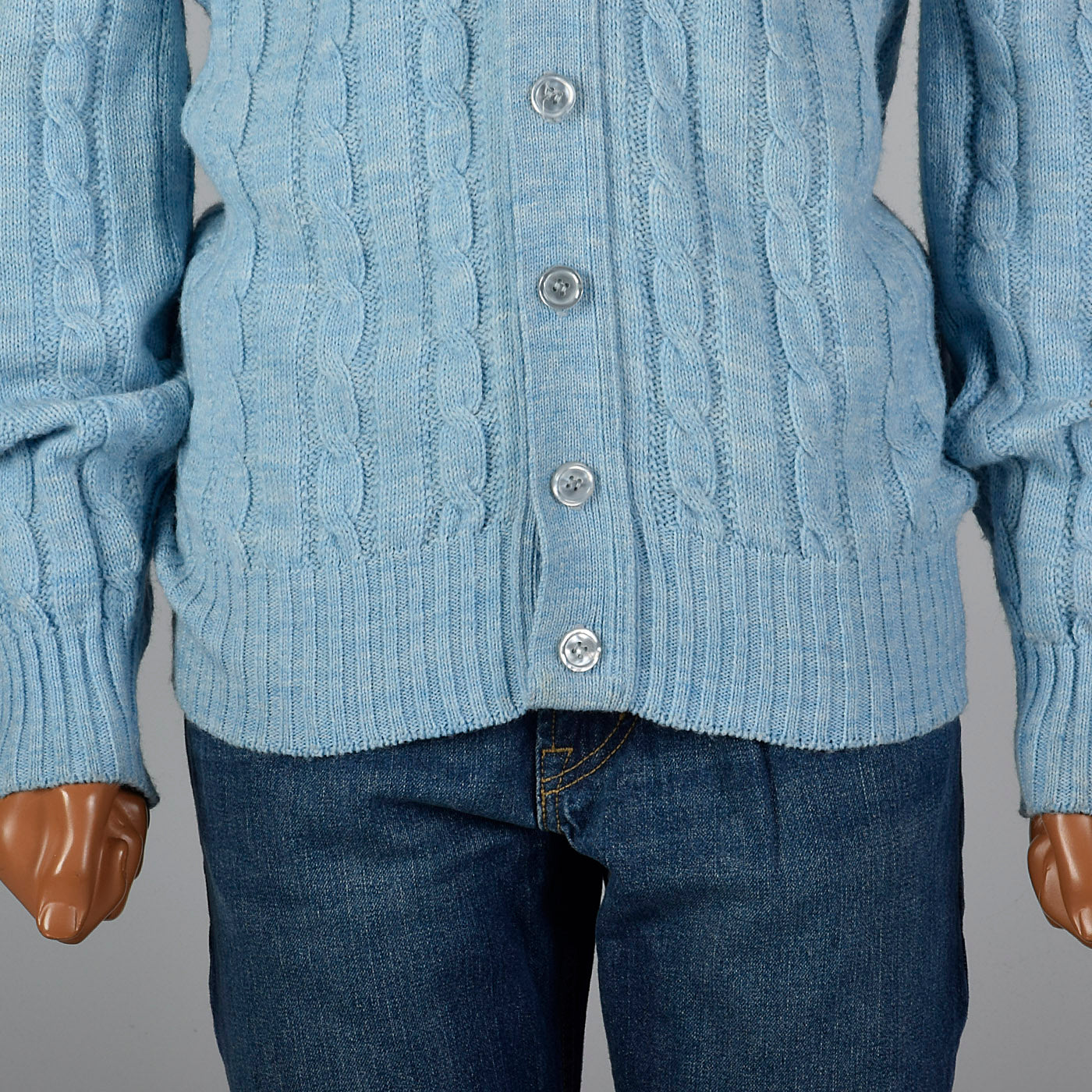 1960s Mens Baby Blue Cable Knit Cardigan