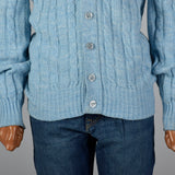 1960s Mens Baby Blue Cable Knit Cardigan