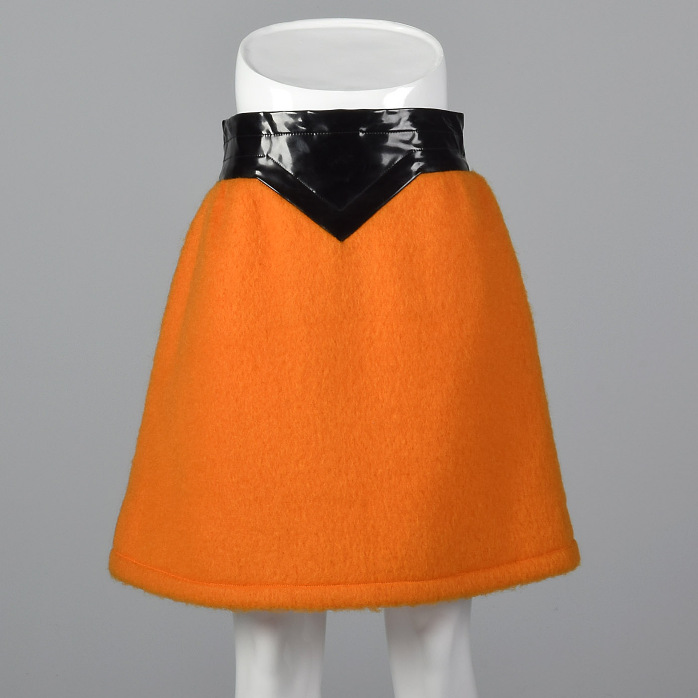 1960s Pierre Cardin Space Age Mod Orange Mohair and Black Vinyl Mini Skirt