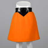 1960s Pierre Cardin Space Age Mod Orange Mohair and Black Vinyl Mini Skirt