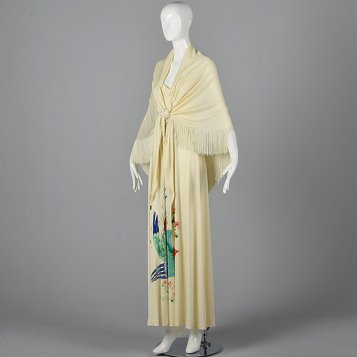 1970s Hand Painted Maxi Dress and Matching Shawl