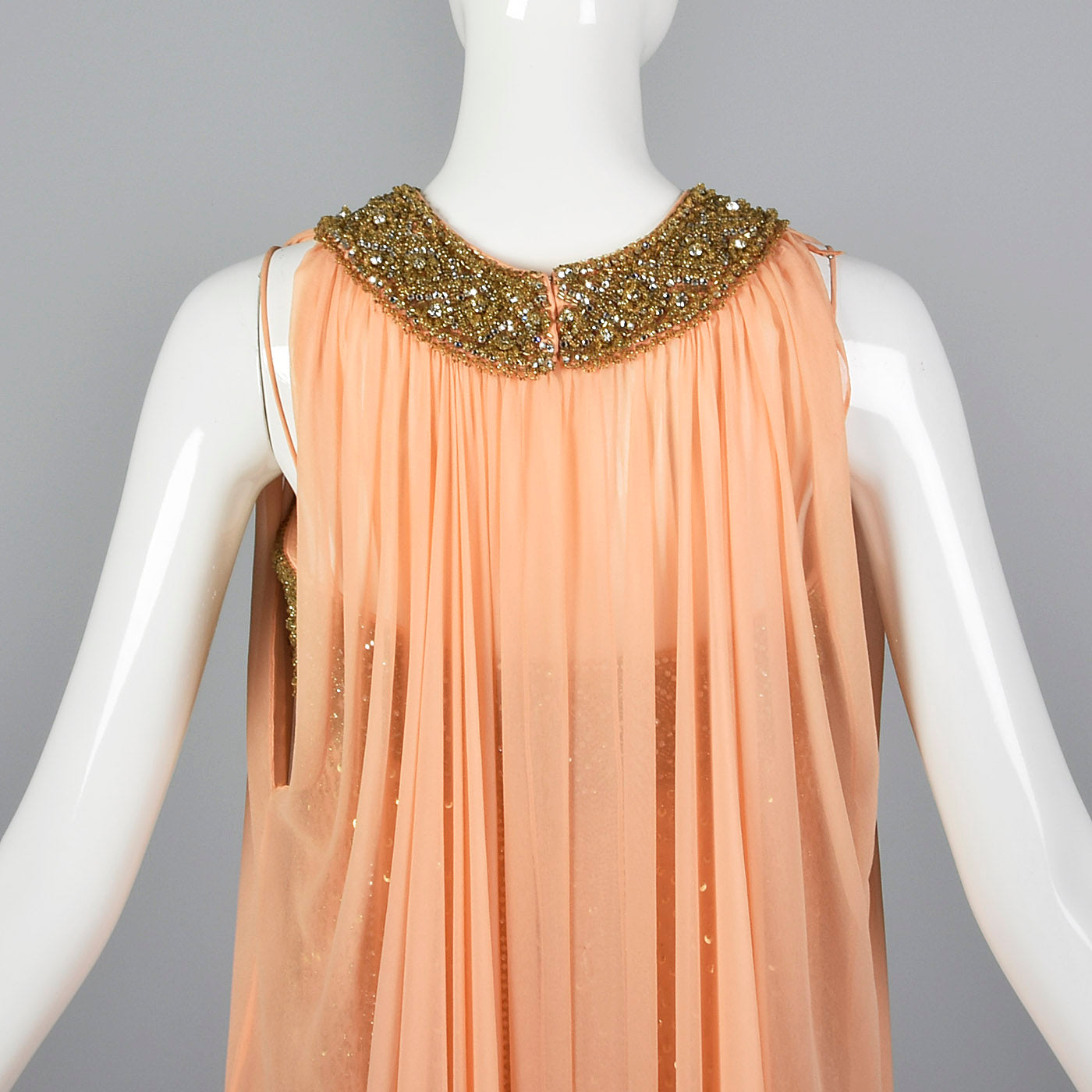 1960s Victoria Royal Beaded Gown with Silk Chiffon Cape