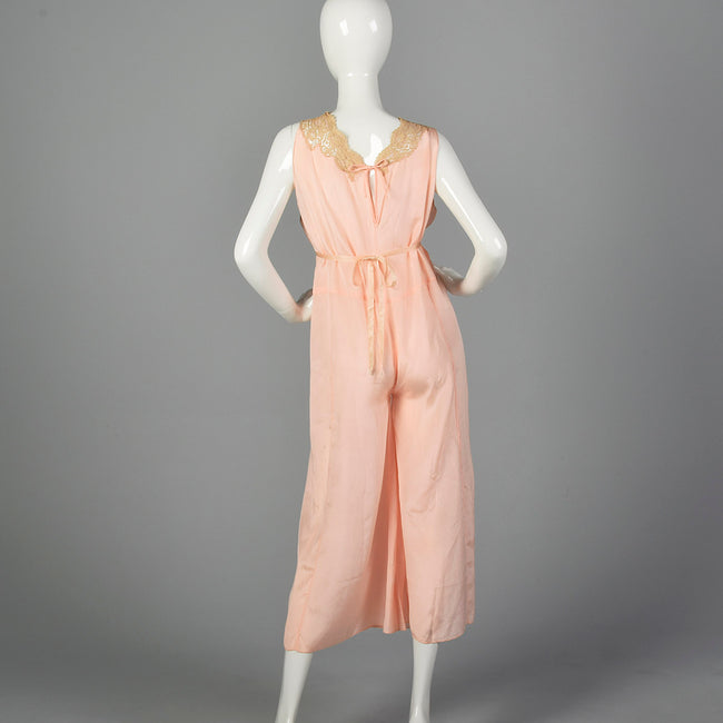 1920s Pink Silk Jumpsuit Pajamas