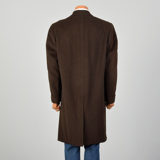 XL 1960s Mens Cashmere Winter Coat Chocolate Brown