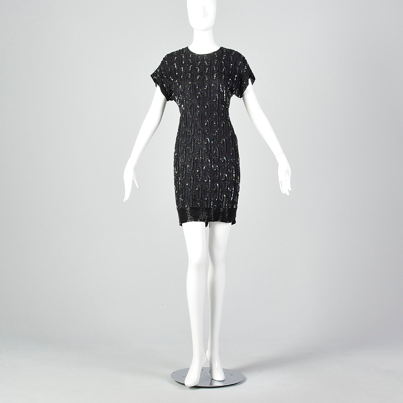 1990s Black Beaded Cocktail Dress