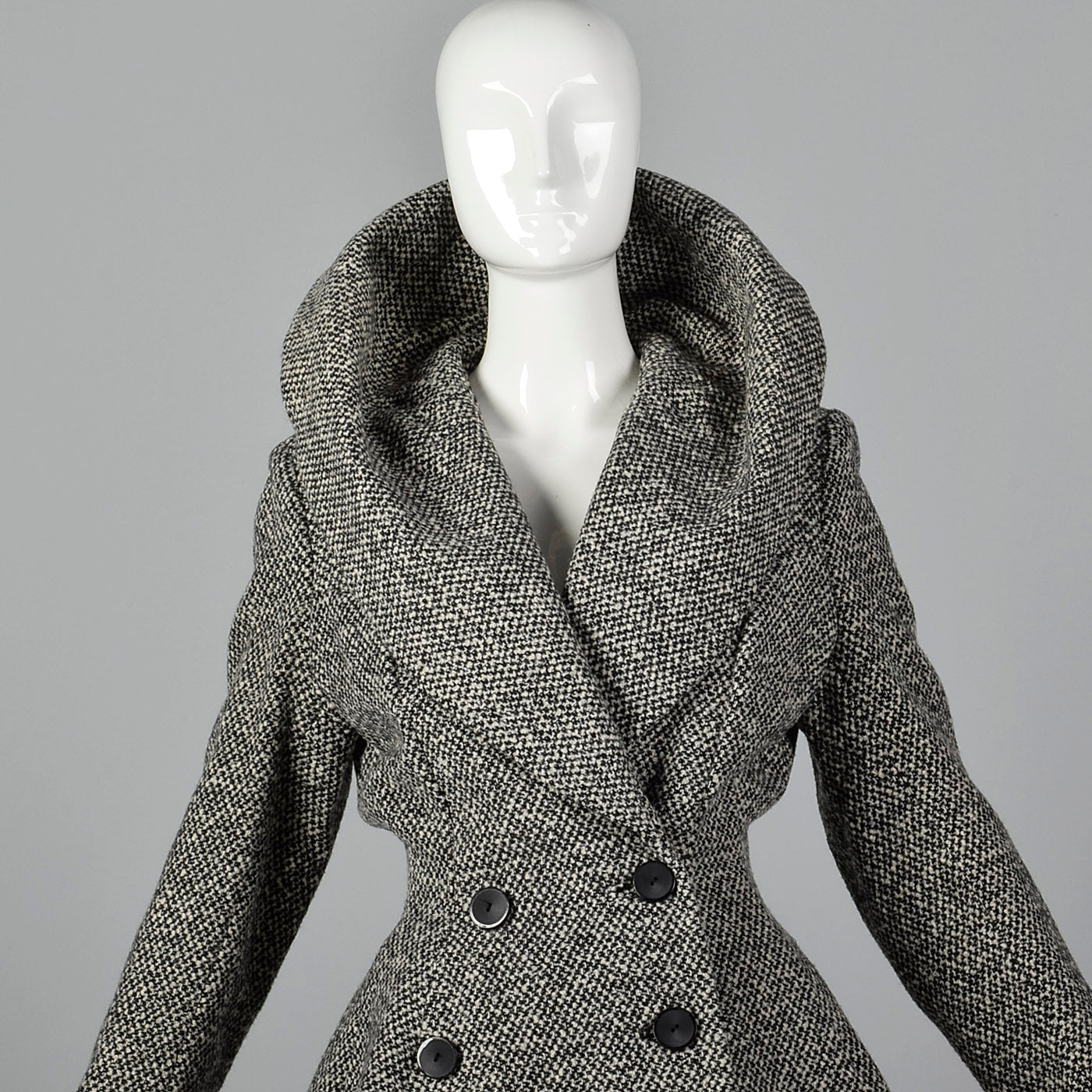 1950s Wool Tweed Skirt Suit with Sculptable Portrait Collar