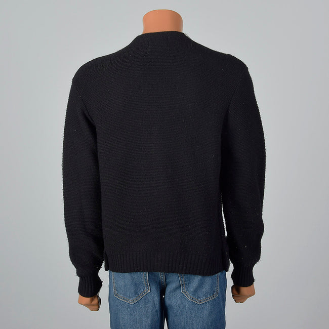 1950s Mens Campus Black and Gray Cardigan