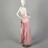 1980s Pink Satin Wrap Jumpsuit Halter Top Harem Palazzo Pant