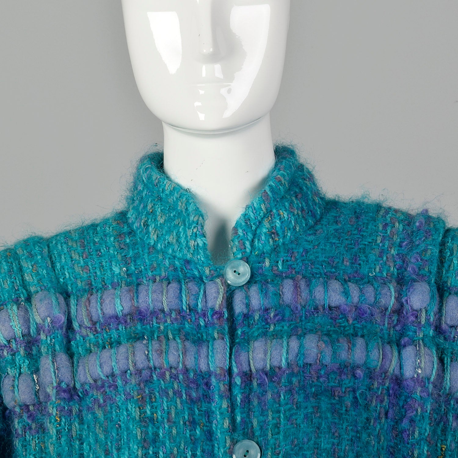 Large 1980s Teal Blue Cardigan Coat