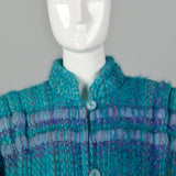 Large 1980s Teal Blue Cardigan Coat