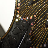 Medium 1990s Gold Black Cocktail Dress Keyhole Back Sequin Beaded Evening Party Chemise