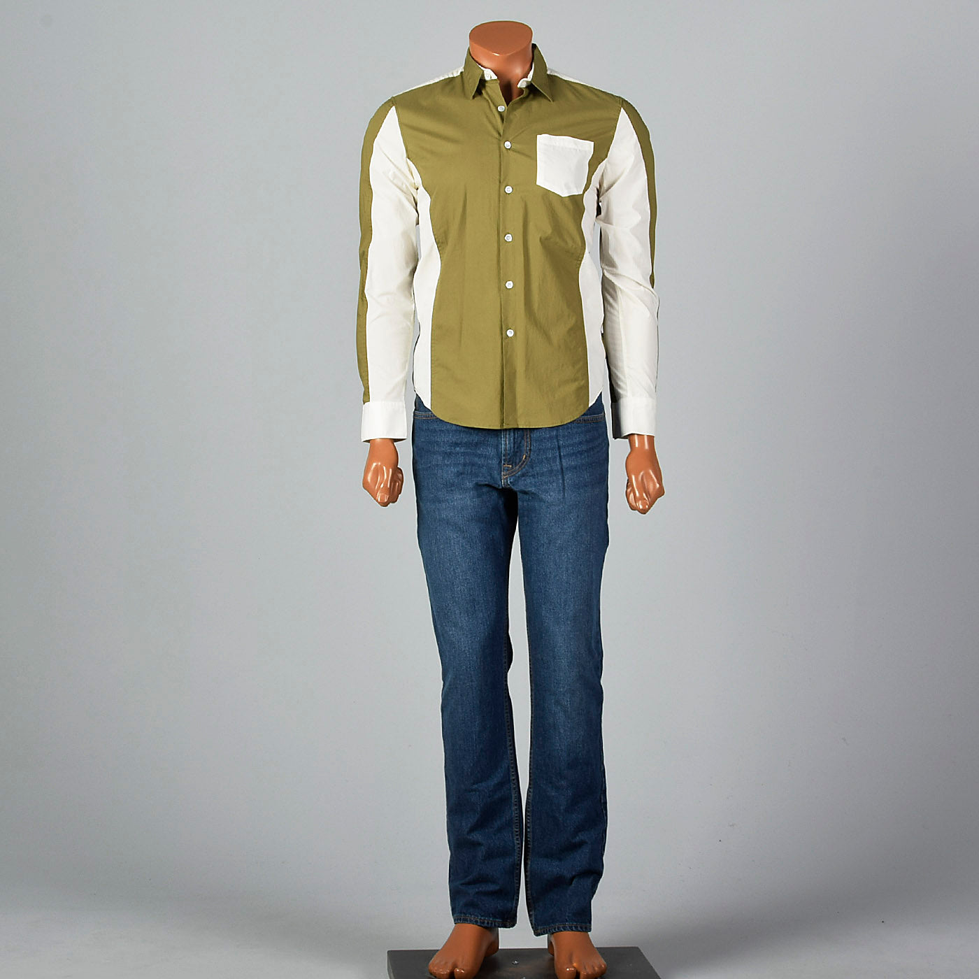 2000s Comme des Garcons Two Tone Green and White Button Down Shirt