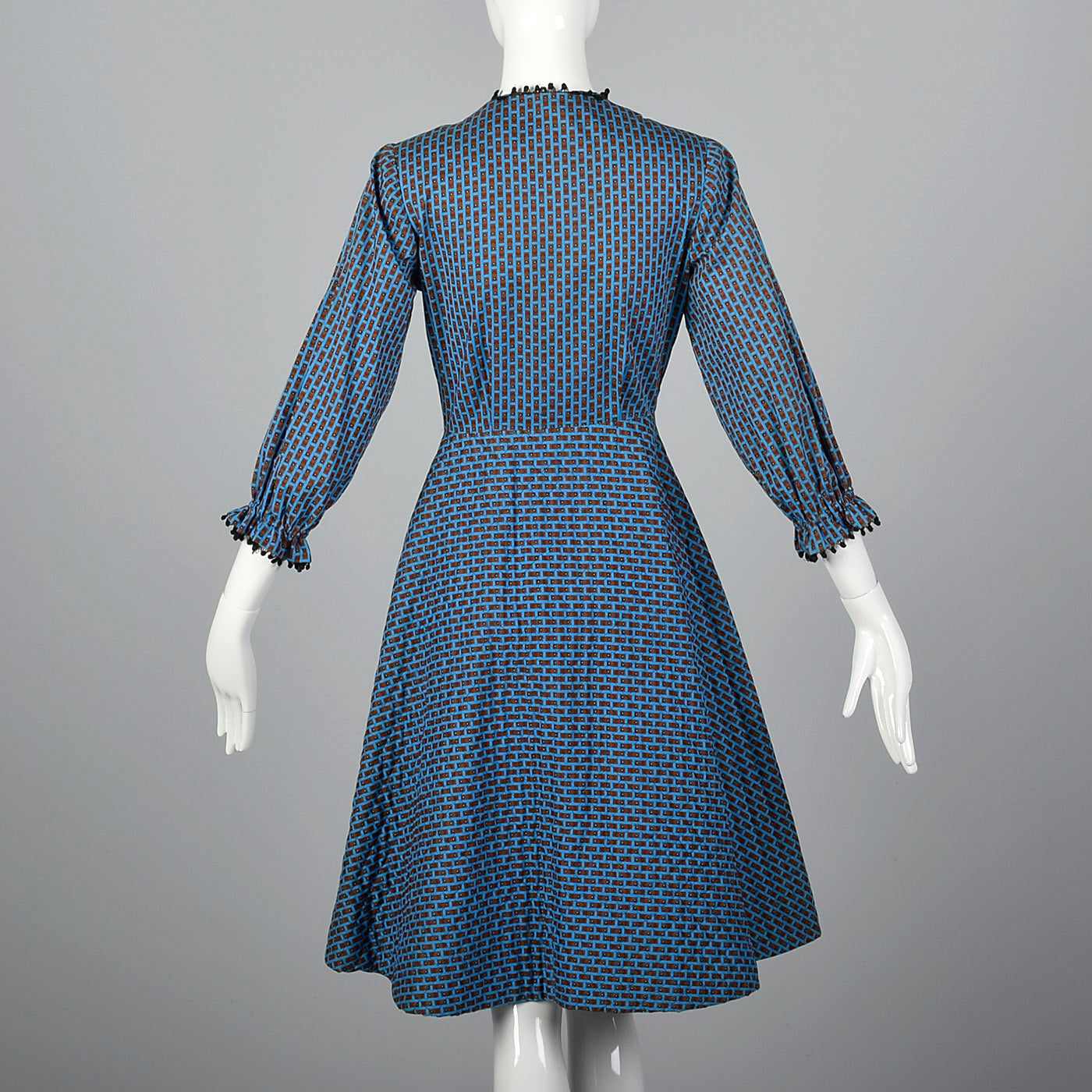 1950s Quilted Blue Cotton Dress