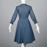 1950s Quilted Blue Cotton Dress
