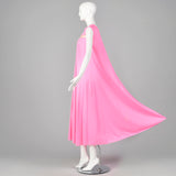 1960s Claire Sandra Lucie Ann Deadstock Pink Nightgown with Sheer Stripe
