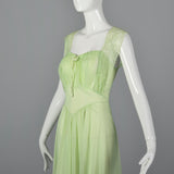 1950s Vanity Fair Green Nightgown with Crystal Pleat Bust