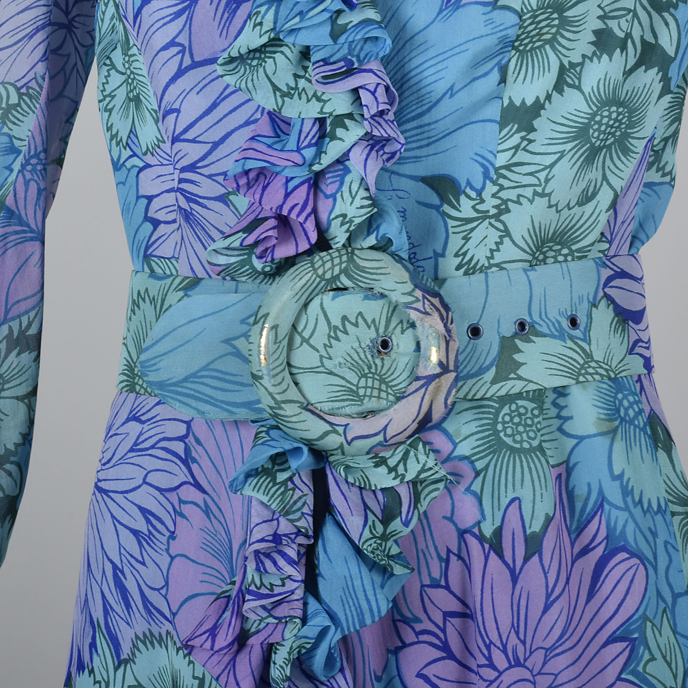 1960s La Mendola Silk Maxi Dress in a Blue Floral Signature Print