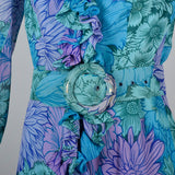 1960s La Mendola Silk Maxi Dress in a Blue Floral Signature Print