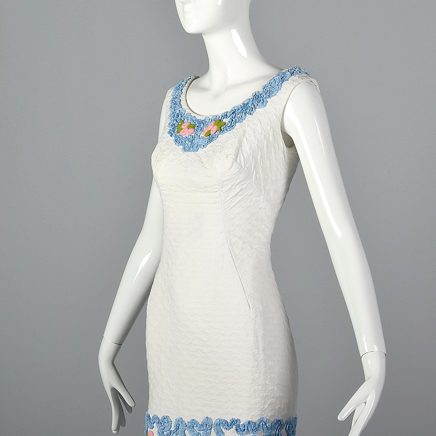 1950s Textured Cotton Dress with Soutache Trim