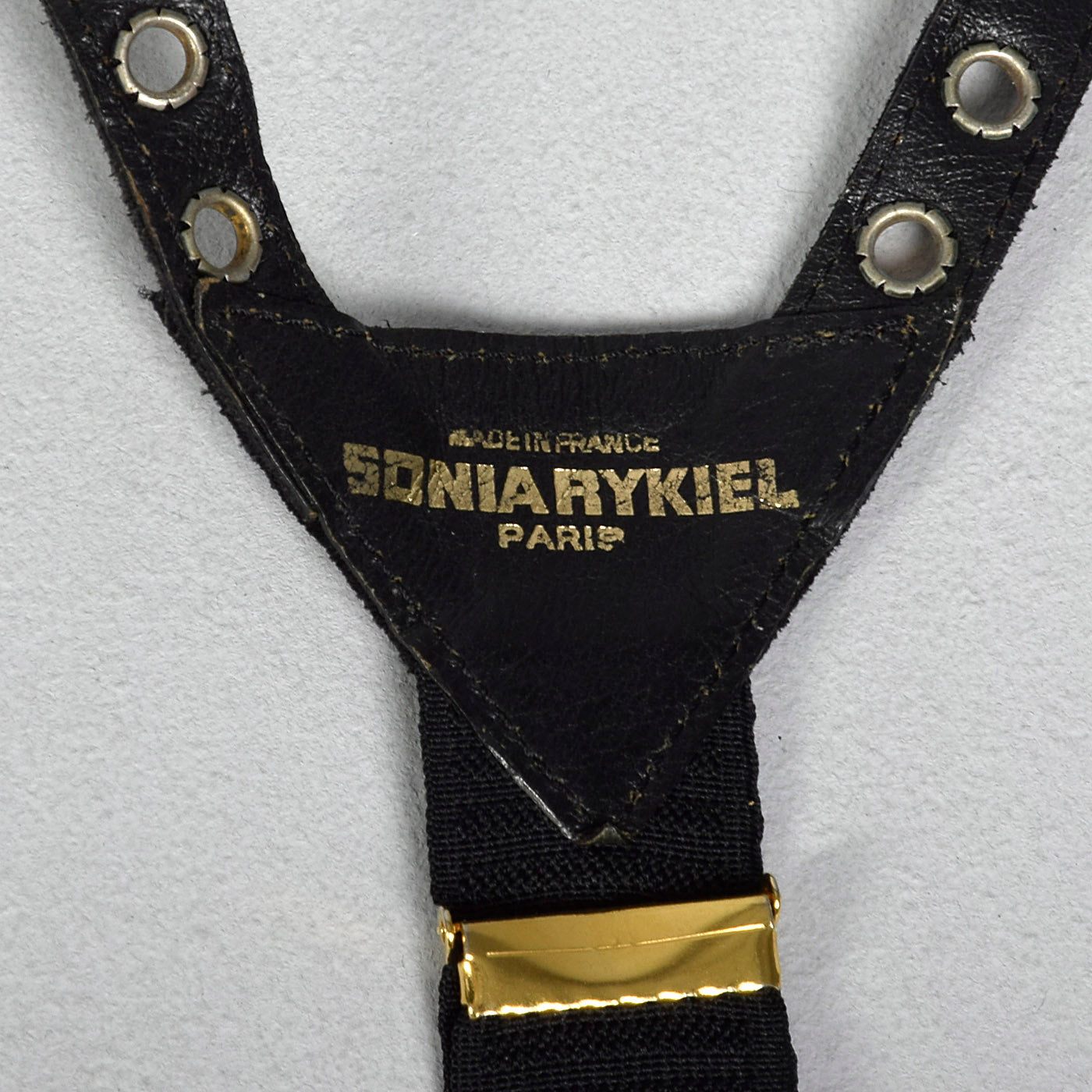 Sonia Rykiel Black Suede Suspenders with Gold Eyelets