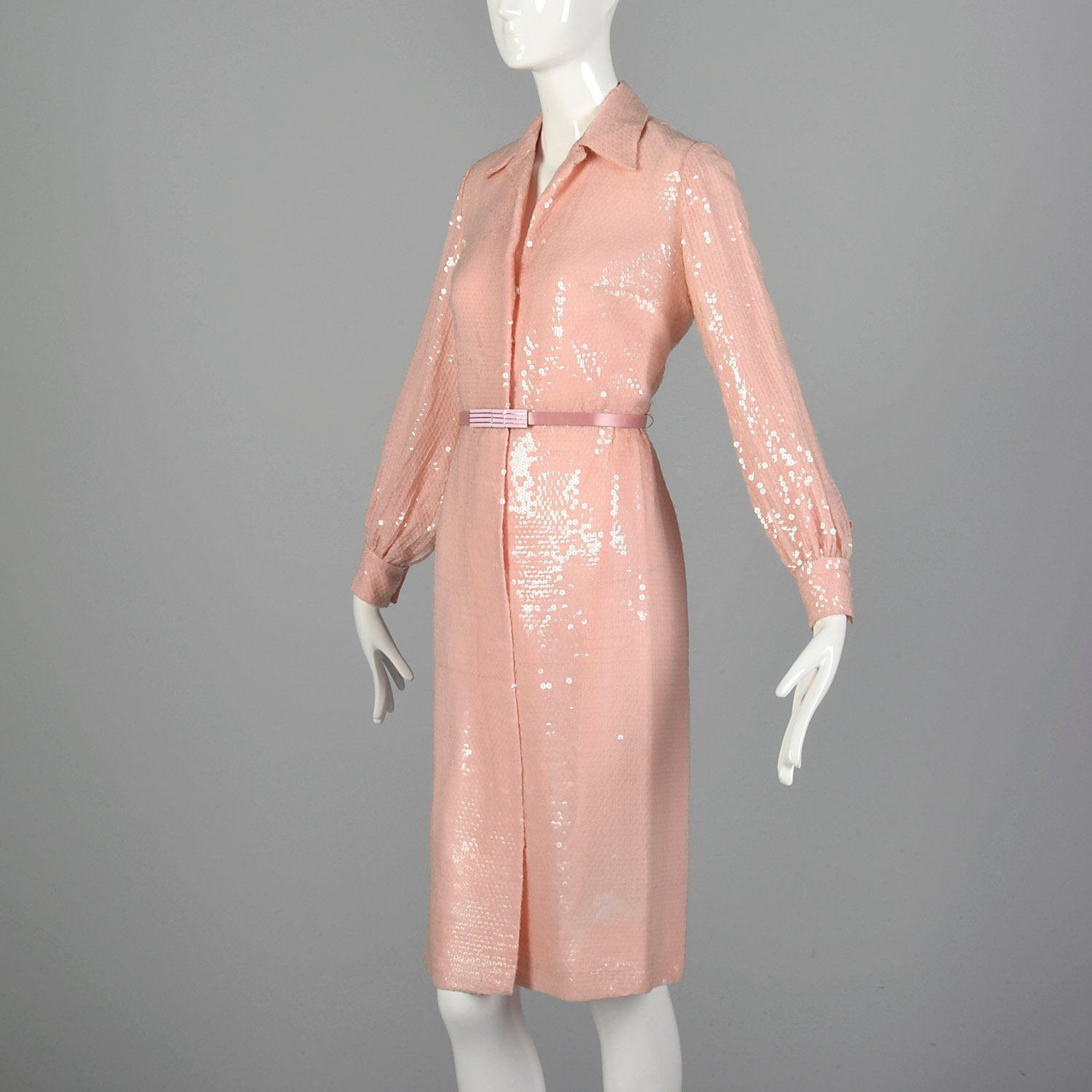 Small Bill Blass 1970s Pink Sequin Dress