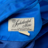 Small 1950s Clutch Coat Blue Satin Bracelet Cuff Wide Collar Batwing Sleeves
