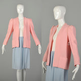 Small 1980s Bill Blass Pastel Crepe Skirt Suit Blue Pink Separates Ensemble