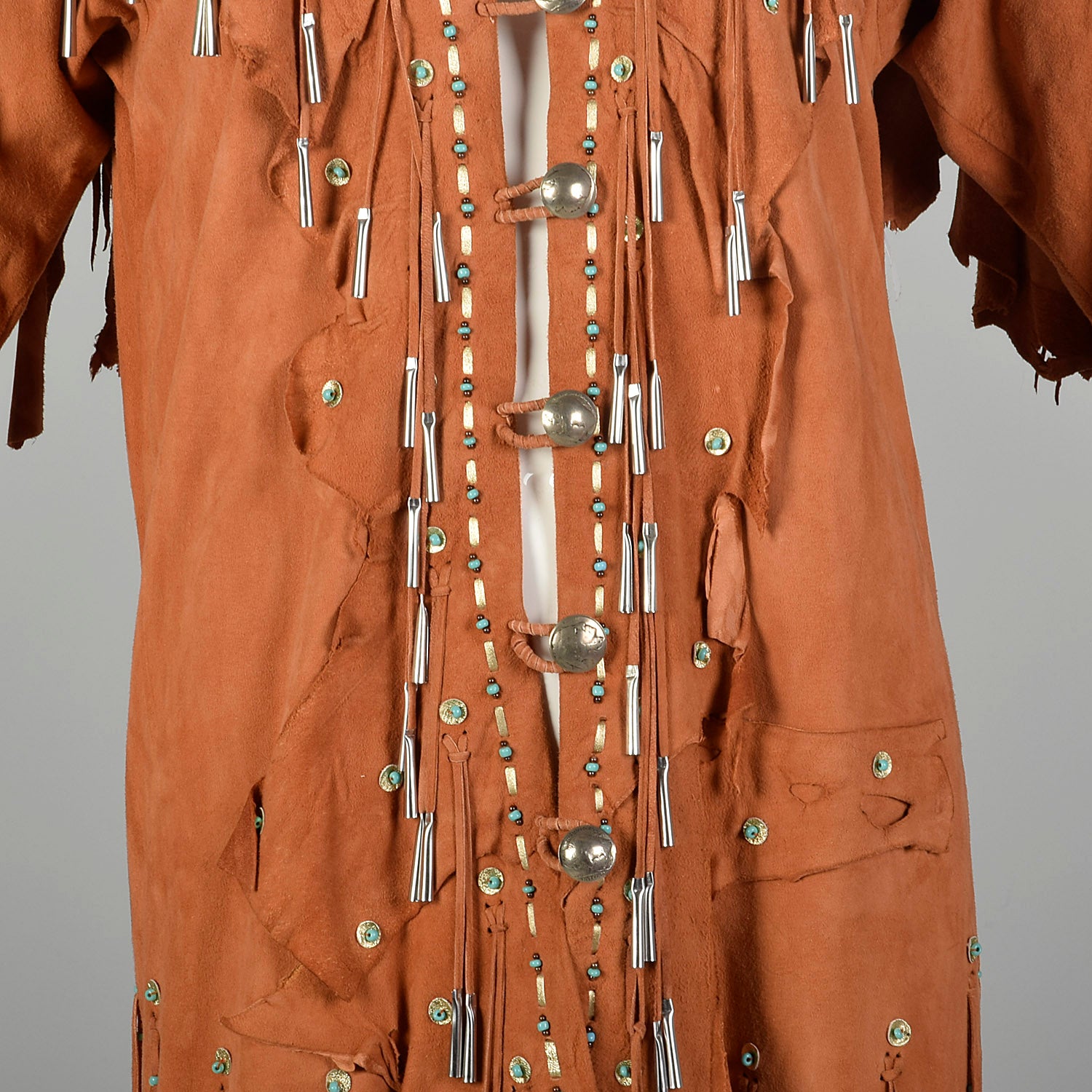 Native American Inspired Suede Leather Dress Bohemian Beaded Fringe Festival Jacket