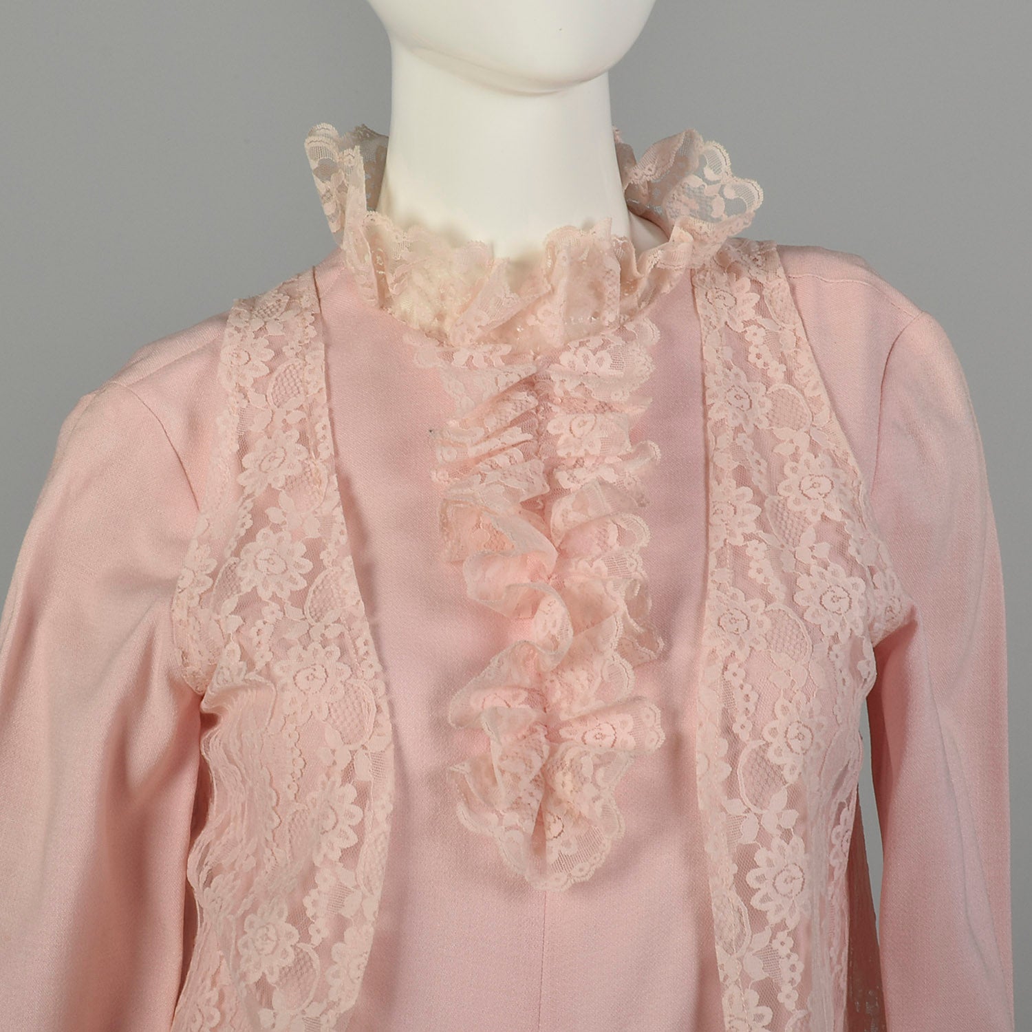 XXS 1970s Jumpsuit Two-Piece Pink Lace Vest Longsleeve