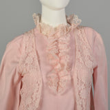 XXS 1970s Jumpsuit Two-Piece Pink Lace Vest Longsleeve