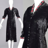 1930s Velvet Dress with Beading and Embroidery Trim
