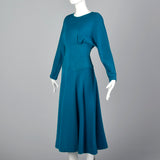 1980s Teal Wool Midi Dress