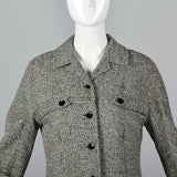1960s Black and White Tweed Skirt Suit with Red Lining