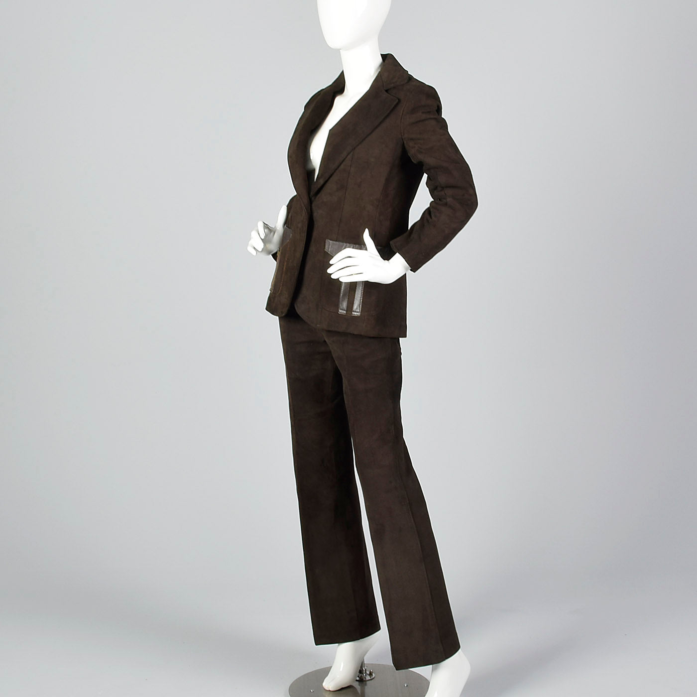 1970s Brown Suede Leather Suit