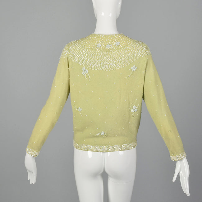 1960s Green Cardigan with Beading and Sequins