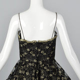 1980s Lillie Rubin Black & Gold Lace Dress with Layered Skirt