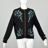 Medium-XXL 1960s Black Beaded Cardigan Sweater