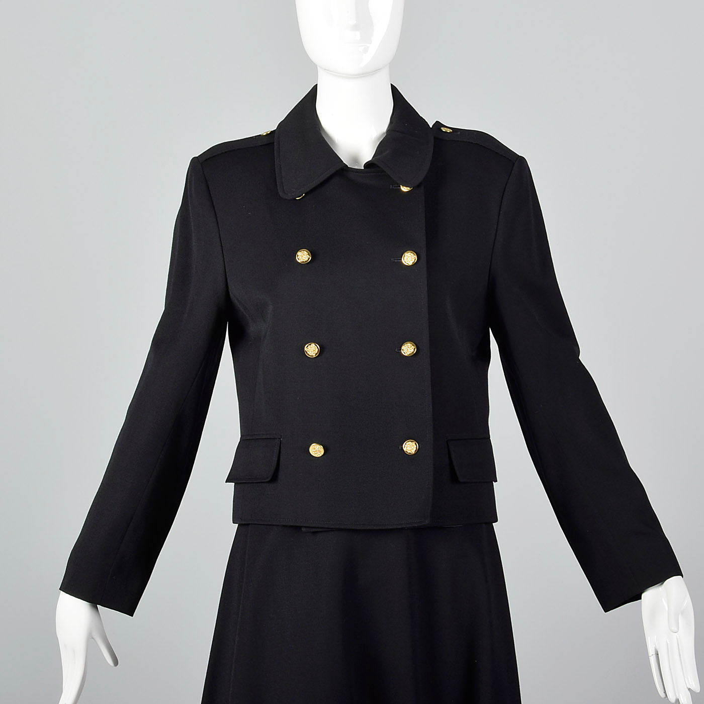 1960s Black Military Inspired Skirt Suit