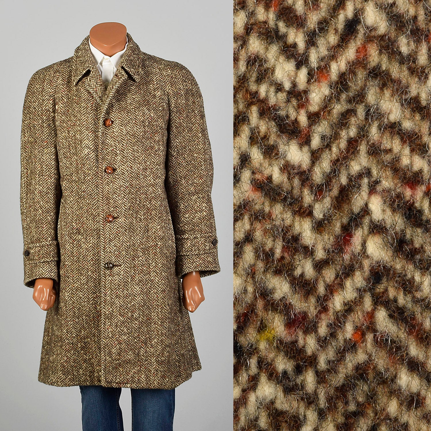 Medium 1950s Brown Wool Atomic Fleck Tweed Coat