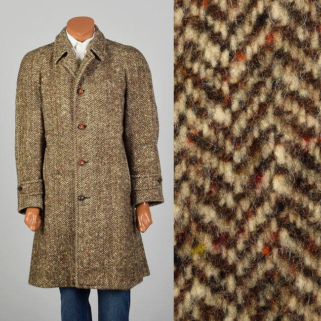 Medium 1950s Brown Wool Atomic Fleck Tweed Coat