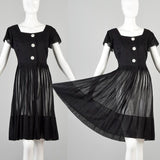 1950s Sheer Black Dress with Mother of Pearl Buttons