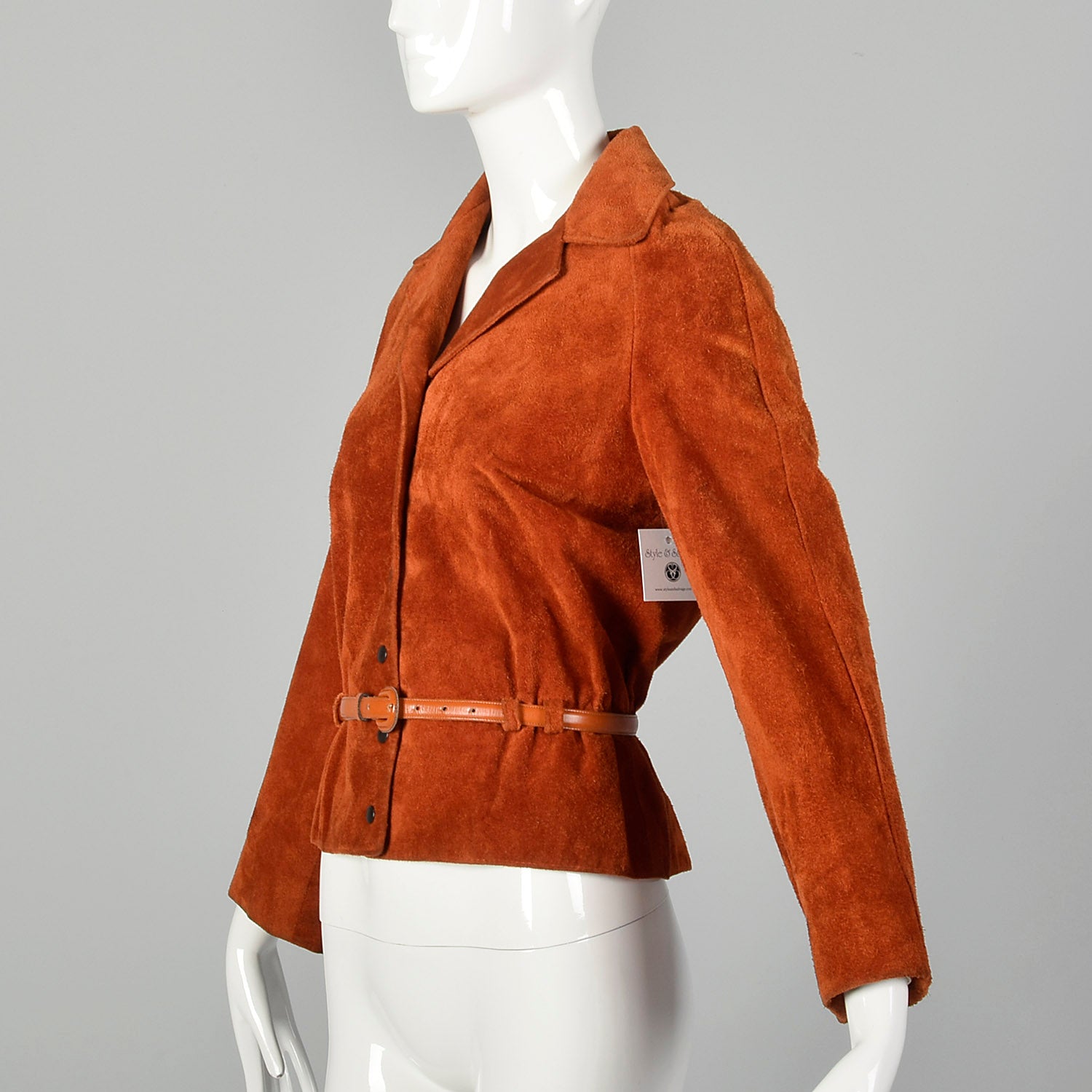 Small 1970s Anne Klein Rust Suede LeatherJacket Boho Autumn Outerwear with Snap Front