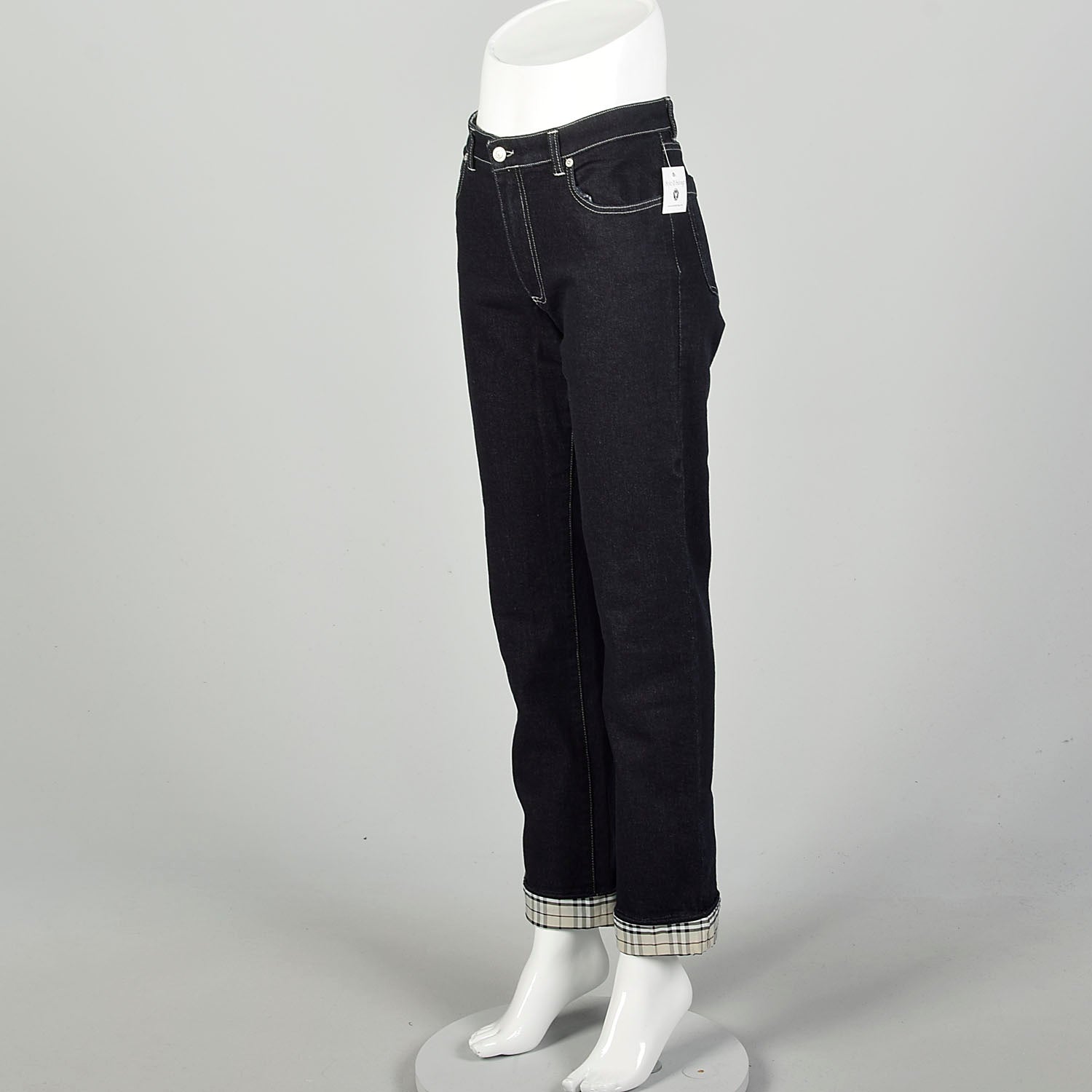 Medium Burberry Jeans Dark Wash Straight Leg Plaid Cuffs